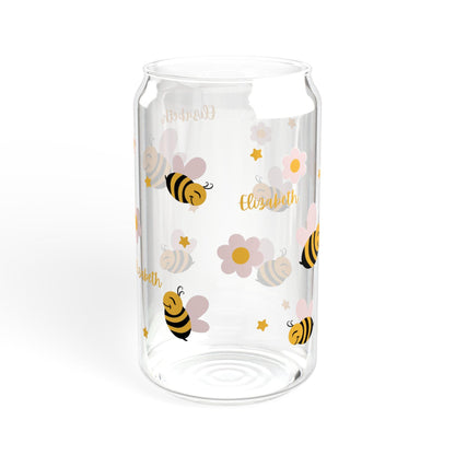 Cute Bee Sipper Glass, 16oz - Summer Drinkware, Eco-Friendly Glass Cup, Travel Mug, Bee-Themed Gift, Perfect for Picnics