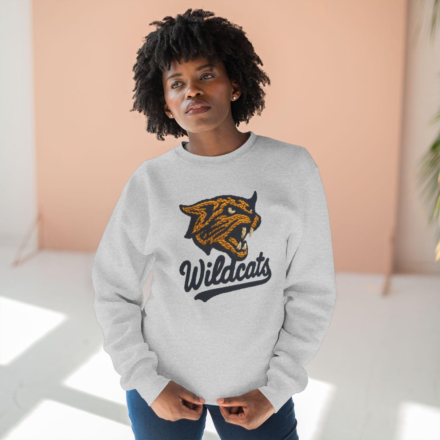 Wildcats Crewneck Sweatshirt, Faux Yarn, Cozy Sweatshirt, Casual Graphic Sweater, Team Apparel, Gift for Sports Fans