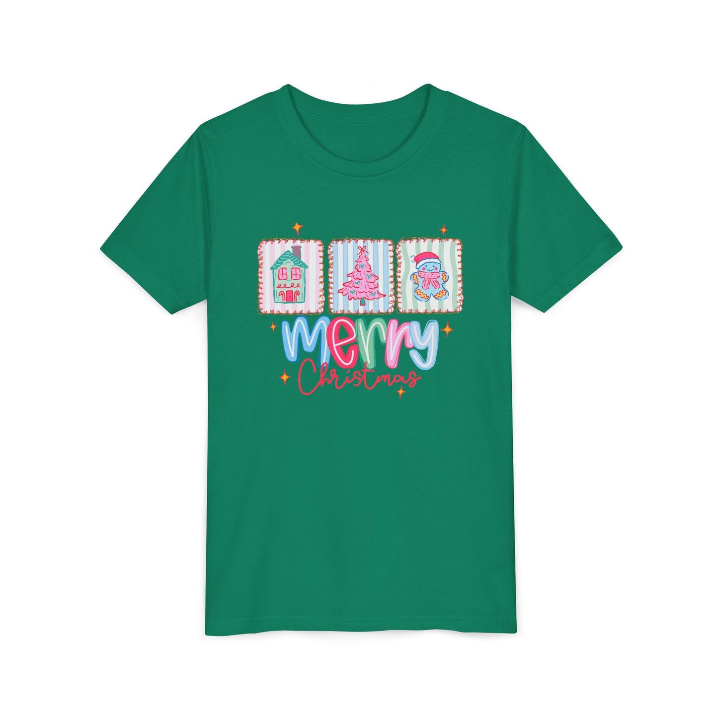 Merry Christmas Youth Tee, Holiday Shirt for Kids, Cute Christmas Apparel, Gifts for Children, Kids Short Sleeve Christmas Tee