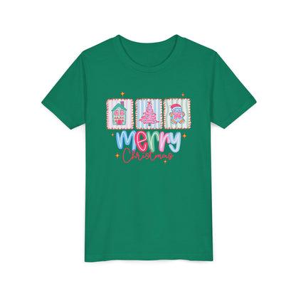 Merry Christmas Youth Tee, Holiday Shirt for Kids, Cute Christmas Apparel, Gifts for Children, Kids Short Sleeve Christmas Tee