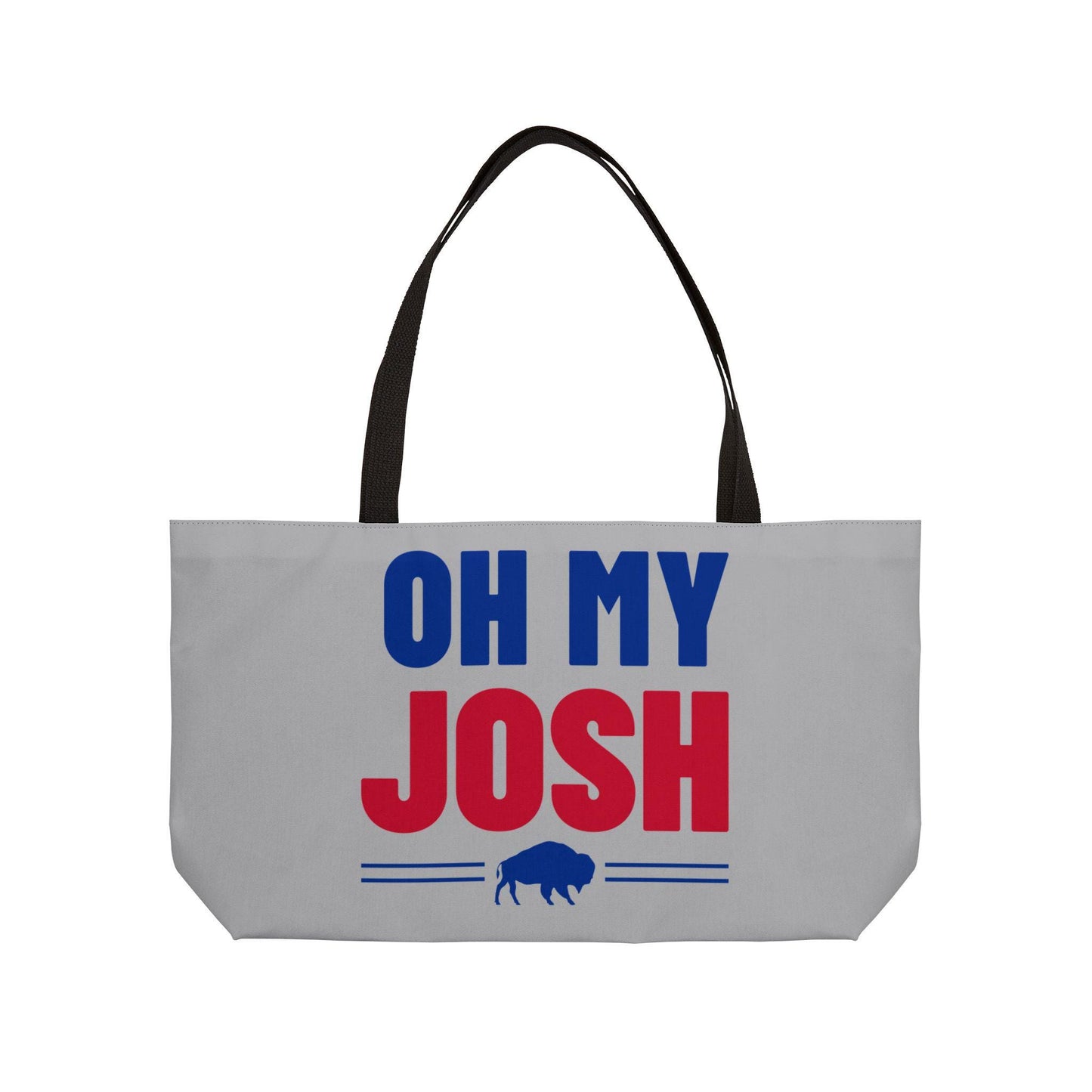 Oh My Josh Tote Bag | Buffalo Graphic, Bold Red & Blue Text