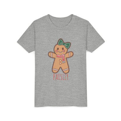 Personalized Gingerbread Holiday Youth Tee, Cute Christmas Shirt, Winter Outfit, Cozy Family Gift, Kids Holiday Apparel