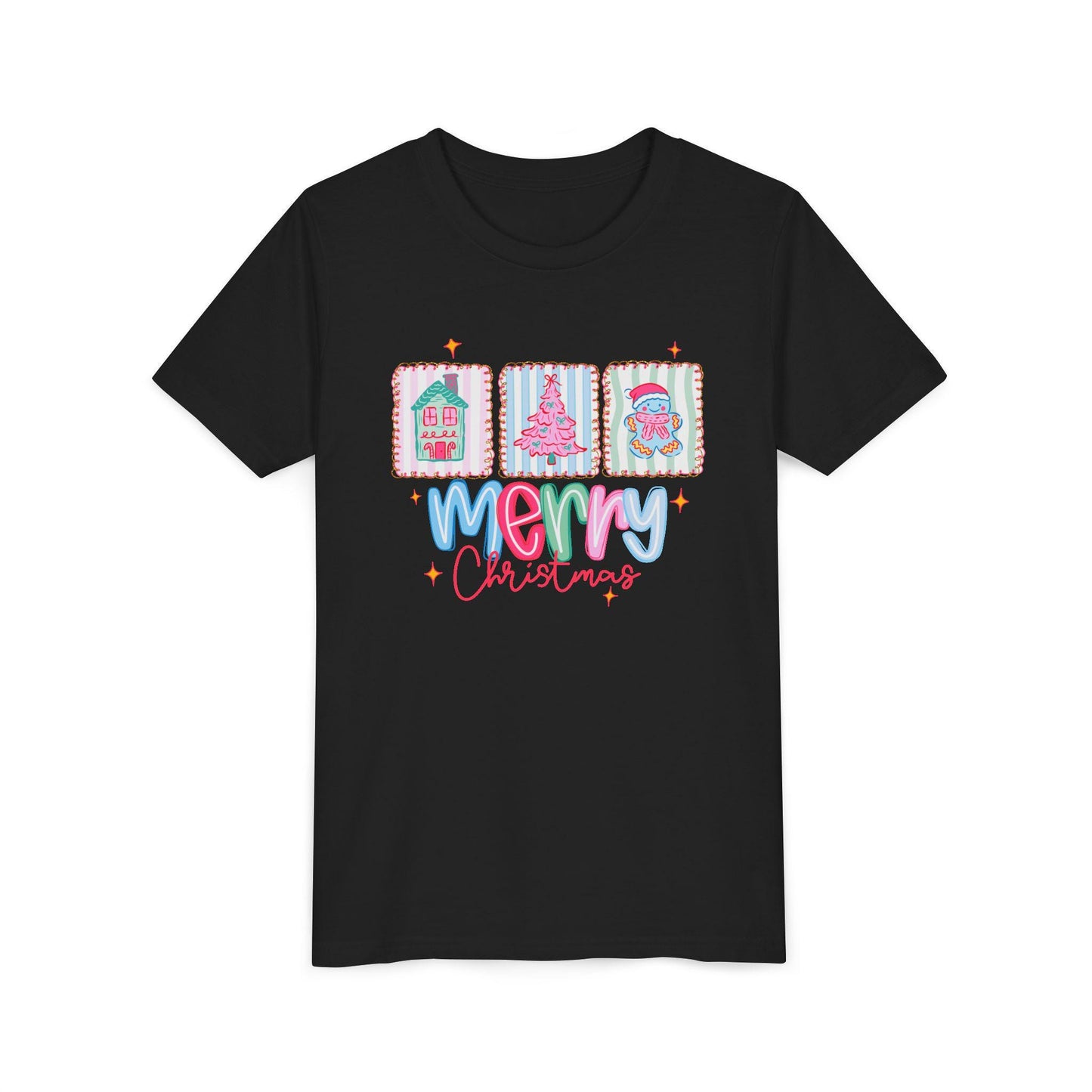Merry Christmas Youth Tee, Holiday Shirt for Kids, Cute Christmas Apparel, Gifts for Children, Kids Short Sleeve Christmas Tee