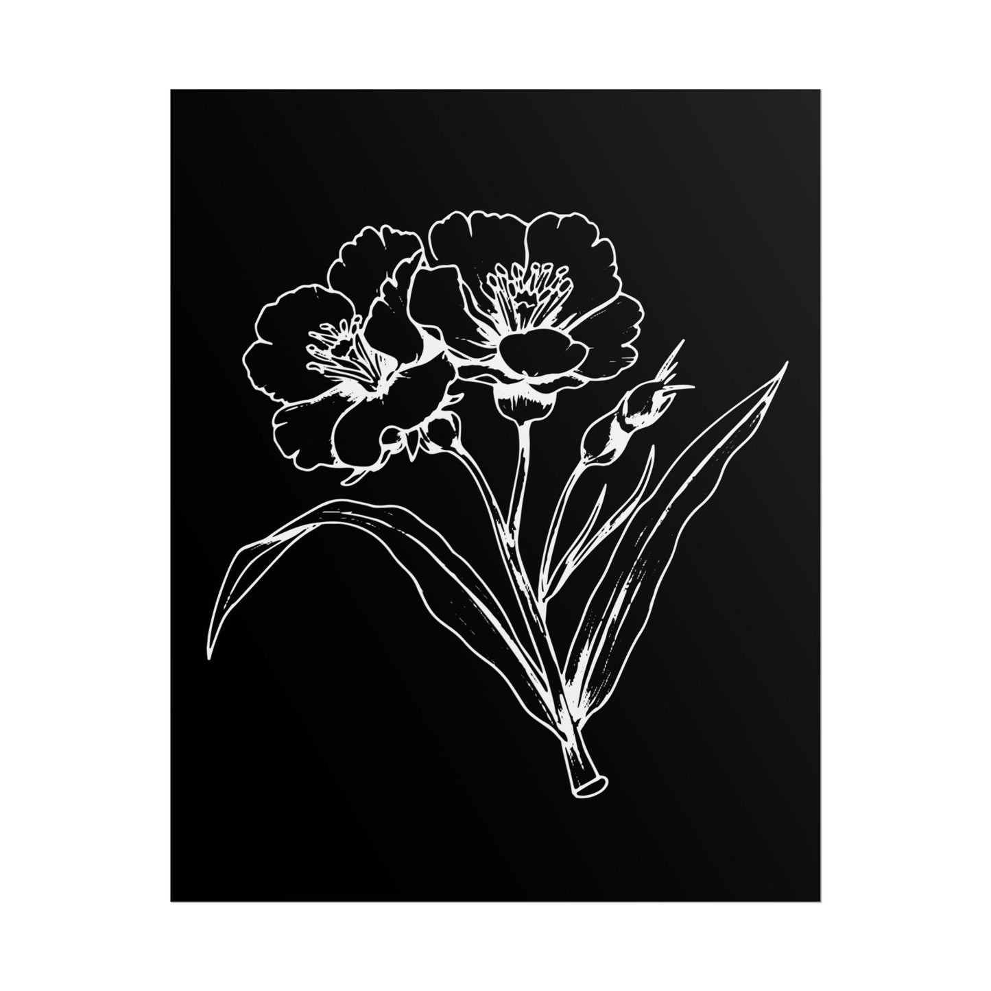 Elegant Floral Art Print: Minimalist Black and White Botanical Poster