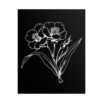 Elegant Floral Art Print: Minimalist Black and White Botanical Poster