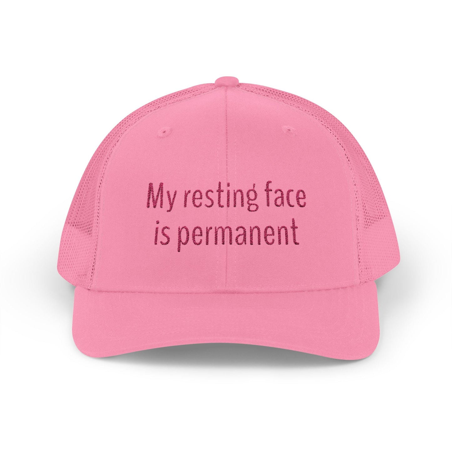 My resting face is permanent Snapback Trucker Cap - Fun Quote, Gift for Friends, Casual Wear, Summer Accessory, Sassy Statement Hat