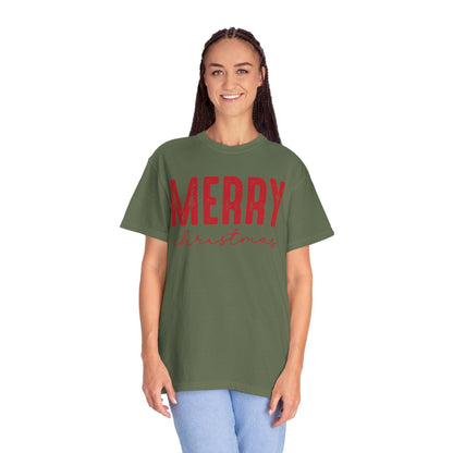Merry Christmas Unisex Garment-Dyed T-shirt, Holiday Tee, Festive Apparel, Gift Idea, Xmas T-shirt, Cozy Christmas Outfit