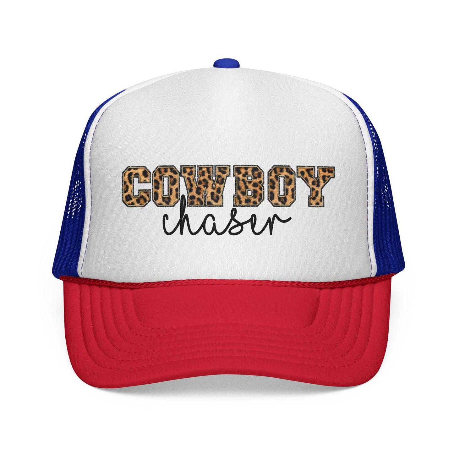 Leopard Print Cowboy ChaserTrucker Cap, Cowgirl Hat, Leopard Print Western Cap