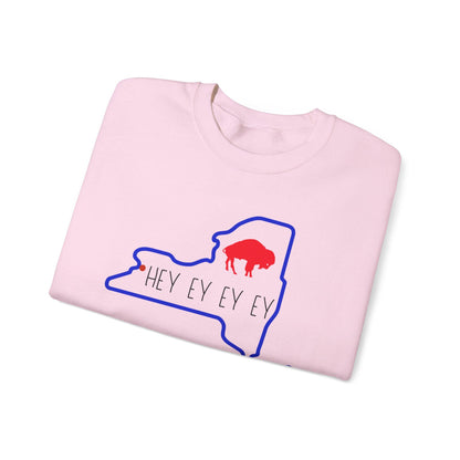 Buffalo, Hey ey ey ey  Crewneck Sweatshirt, Cozy Gift for State Pride, Comfortable Unisex Apparel, Perfect for Fall and Winter, gift