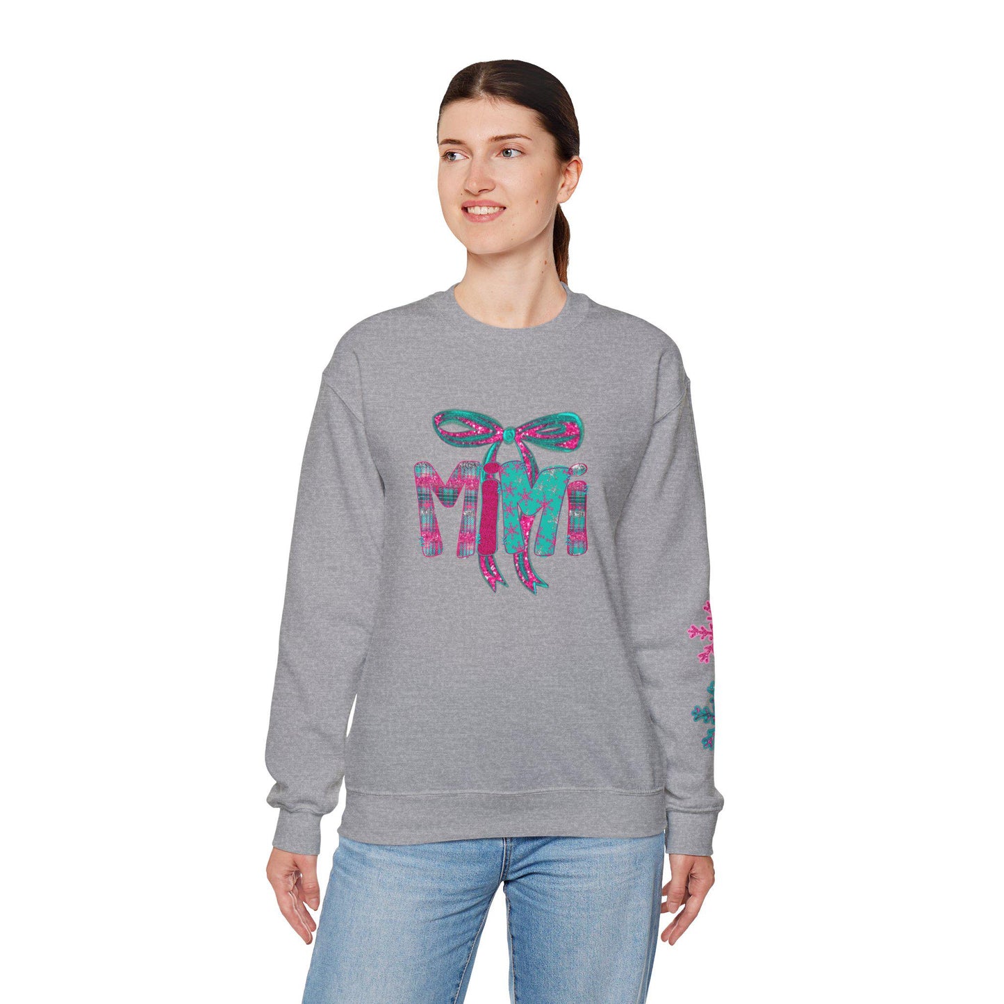 Custom Floral Bow Sweatshirt for Mimi's , Cozy Crewneck, Mother's Day Gift, Birthday Present, Casual Wear, Winter sweater