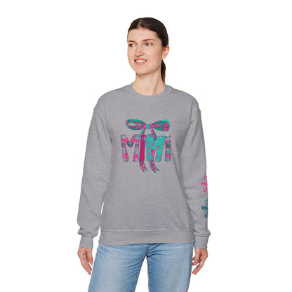 Custom Floral Bow Sweatshirt for Mimi's , Cozy Crewneck, Mother's Day Gift, Birthday Present, Casual Wear, Winter sweater