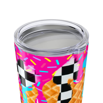 Ice Cream Cone Tumbler with Sprinkles & Checkered Drip. Fun Summer Drinkware, Drippy gift