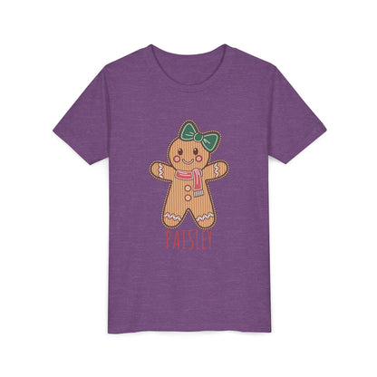 Personalized Gingerbread Holiday Youth Tee, Cute Christmas Shirt, Winter Outfit, Cozy Family Gift, Kids Holiday Apparel