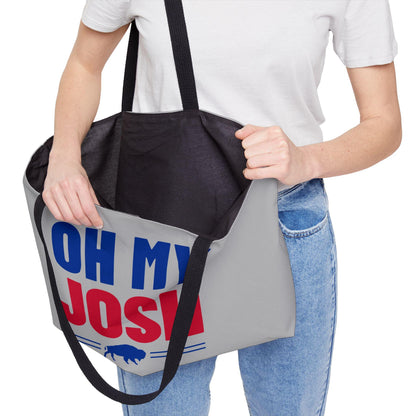 Oh My Josh Tote Bag | Buffalo Graphic, Bold Red & Blue Text