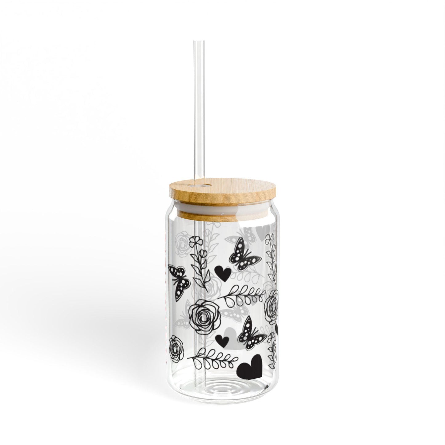 Butterfly, heart and Floral Sipper Glass, Personalized Drinkware, Birthday Gift, Garden Party Favor, Summer Drinks, Stylish Hydration