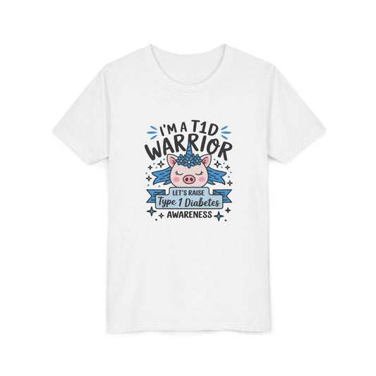 T1D Warrior Youth Tee, Type 1 Diabetes Awareness Shirt, Cute Kids T-Shirt, Supportive Gift for Kids, Diabetes Support