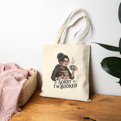Book Lover's Cotton Canvas Tote Bag, Sorry I'm Booked, Literary Gift, Reading Tote, Bookish Vibes, Library Bag, Gift for Readers