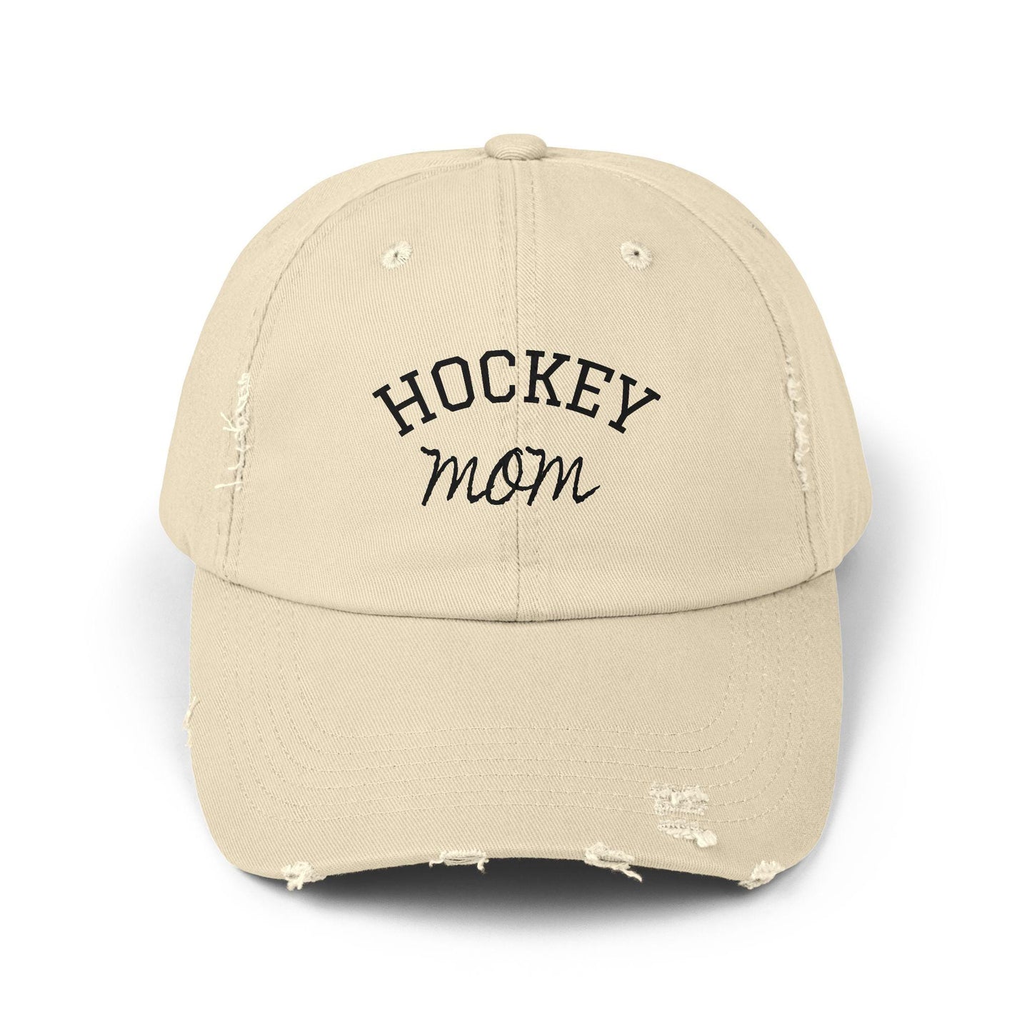 Distressed Hockey Mom Cap: Embroidered Cotton Twill Hat