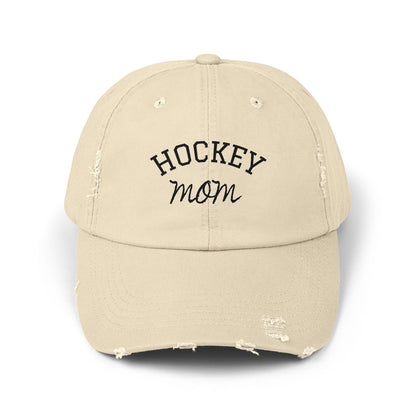 Distressed Hockey Mom Cap: Embroidered Cotton Twill Hat