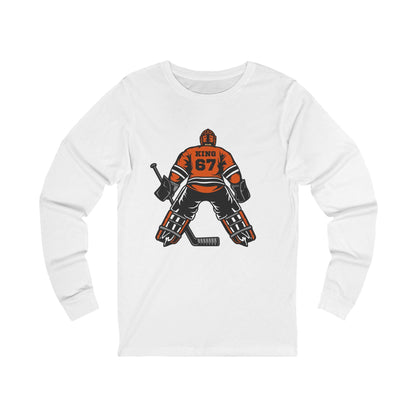 Personalized Hockey Goalie Long Sleeve Tee, Unisex Hockey Shirt, Perfect for Sports Fans, Gift for Athletes, Casual Wear for Events