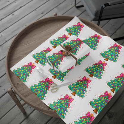 Christmas Wrapping Paper Roll - Colorful Tree and Bow Designs, Holiday Gift Wrap, Festive Paper, Unique Christmas Decor