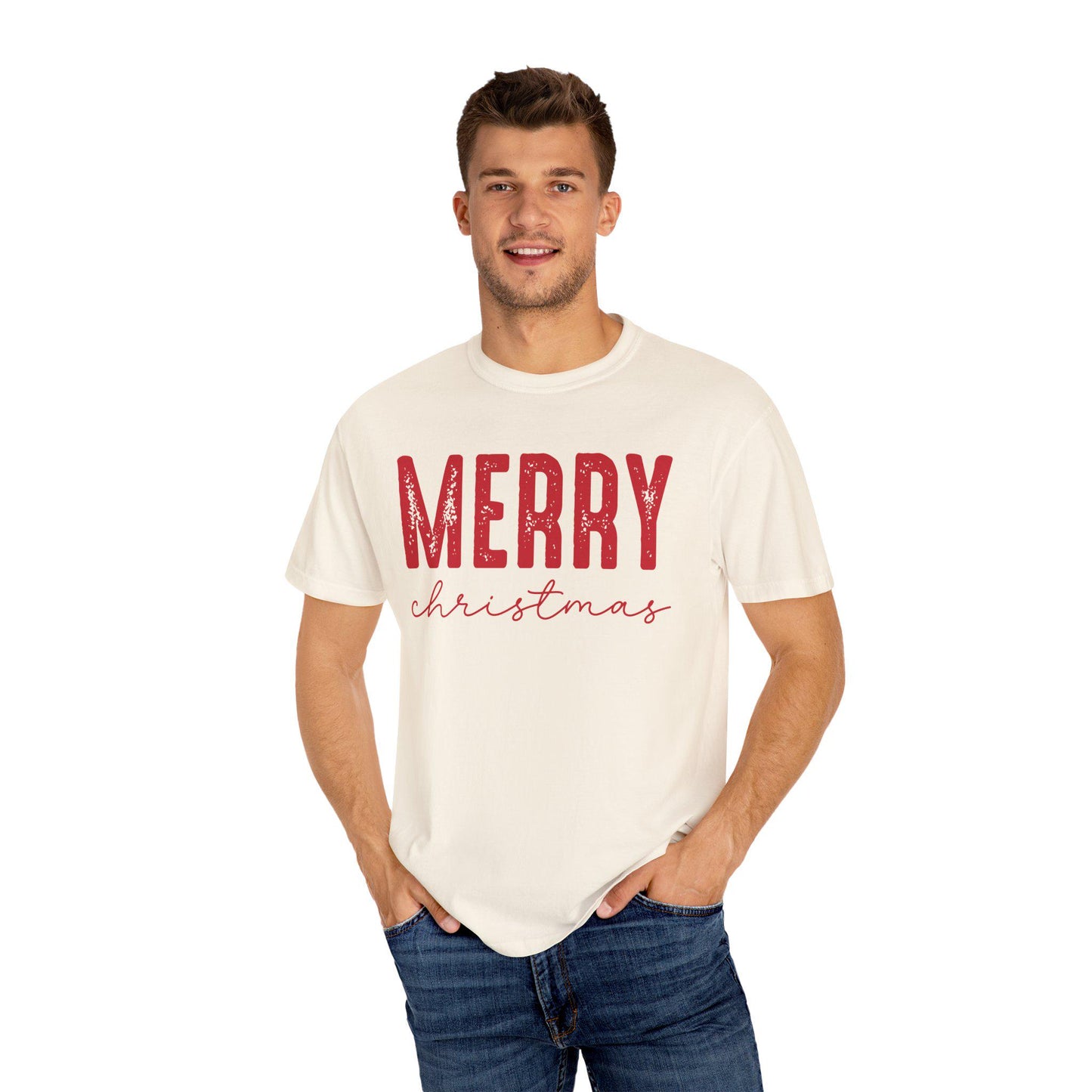 Merry Christmas Unisex Garment-Dyed T-shirt, Holiday Tee, Festive Apparel, Gift Idea, Xmas T-shirt, Cozy Christmas Outfit