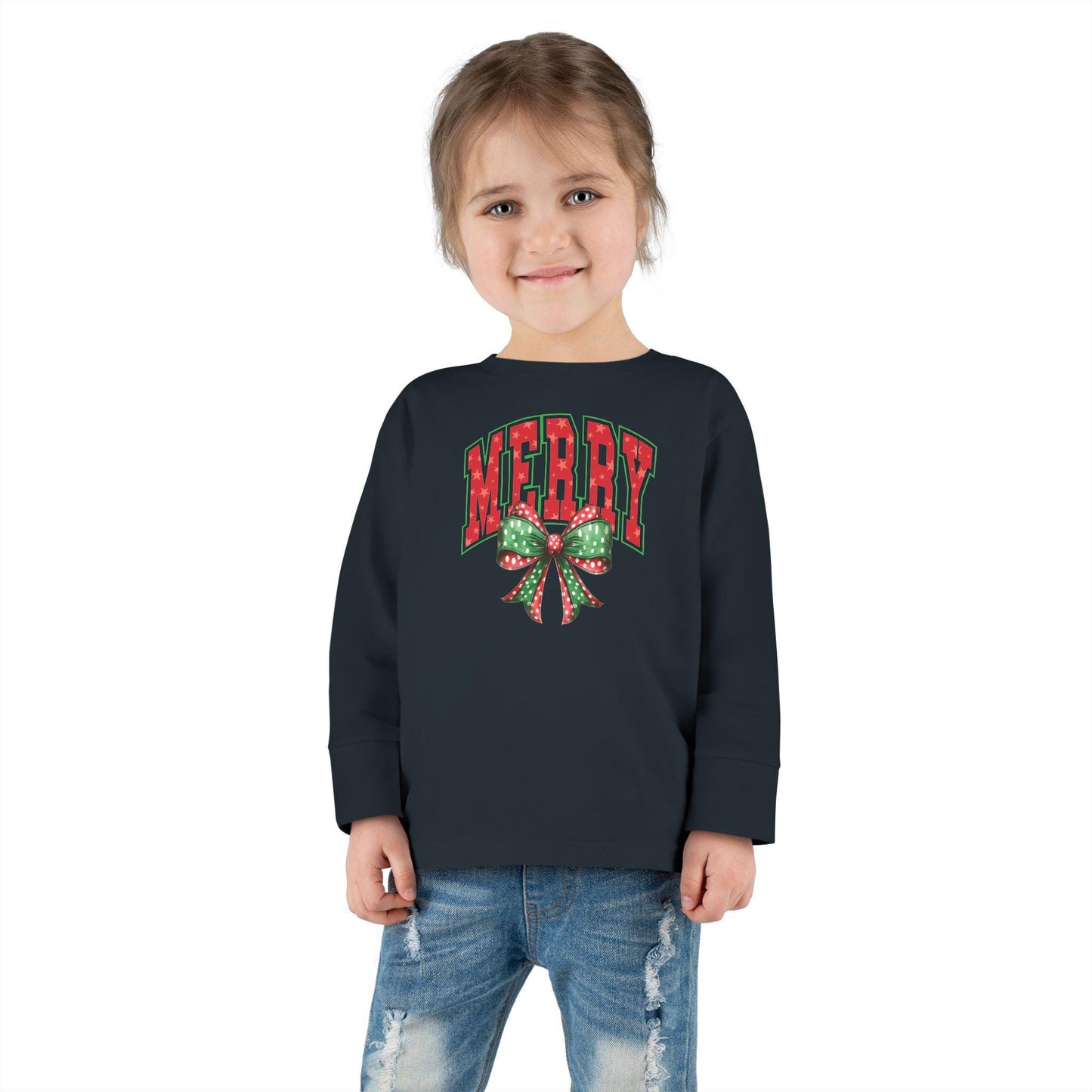 Merry Toddler Long Sleeve Tee - Cute Holiday Shirt for Kids, Christmas Gift, Festive Outfit, Seasonal Playwear, Joyful Celebration Apparel
