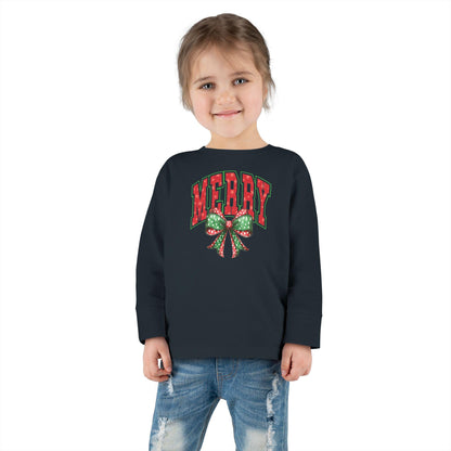 Merry Toddler Long Sleeve Tee - Cute Holiday Shirt for Kids, Christmas Gift, Festive Outfit, Seasonal Playwear, Joyful Celebration Apparel