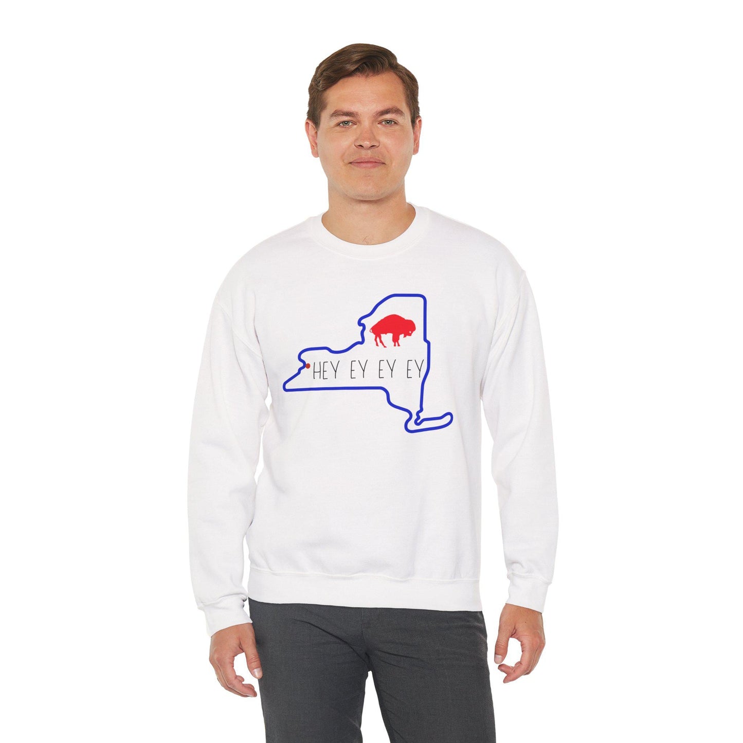Buffalo, Hey ey ey ey  Crewneck Sweatshirt, Cozy Gift for State Pride, Comfortable Unisex Apparel, Perfect for Fall and Winter, gift