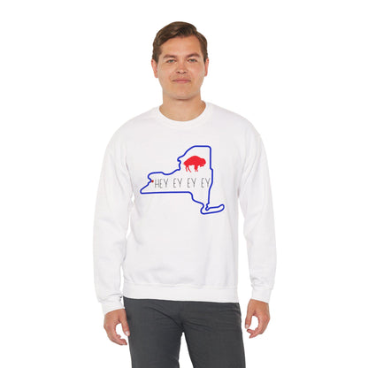 Buffalo, Hey ey ey ey  Crewneck Sweatshirt, Cozy Gift for State Pride, Comfortable Unisex Apparel, Perfect for Fall and Winter, gift