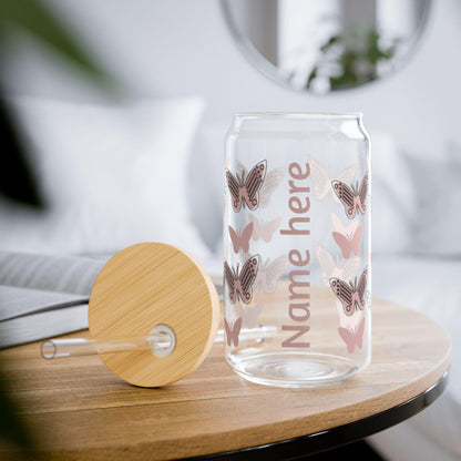 Butterfly Sipper Glass, 16oz, Eco-Friendly Drinkware, Personalized Gifts, Summer Party Accessories, Unique Kitchen Decor, Butterfly Lovers