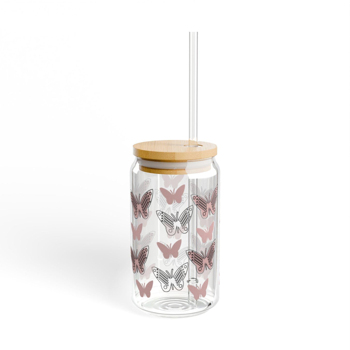 Butterfly Sipper Glass, 16oz, Eco-Friendly Drinkware, Personalized Gifts, Summer Party Accessories, Unique Kitchen Decor, Butterfly Lovers