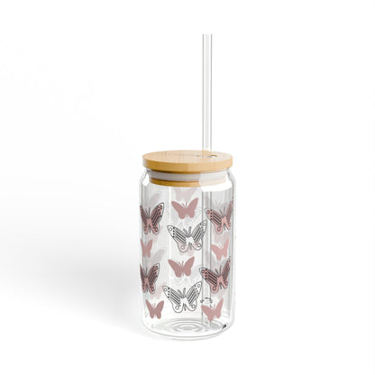 Butterfly Sipper Glass, 16oz, Eco-Friendly Drinkware, Personalized Gifts, Summer Party Accessories, Unique Kitchen Decor, Butterfly Lovers