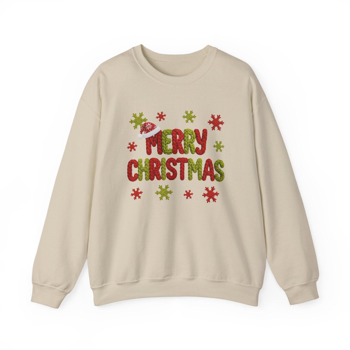 Faux Yarn Merry Christmas Crewneck Sweatshirt, Holiday Apparel, Winter Fashion, Cozy Gift, Unisex Sweatshirt, Cute sweater, Cozy Sweater