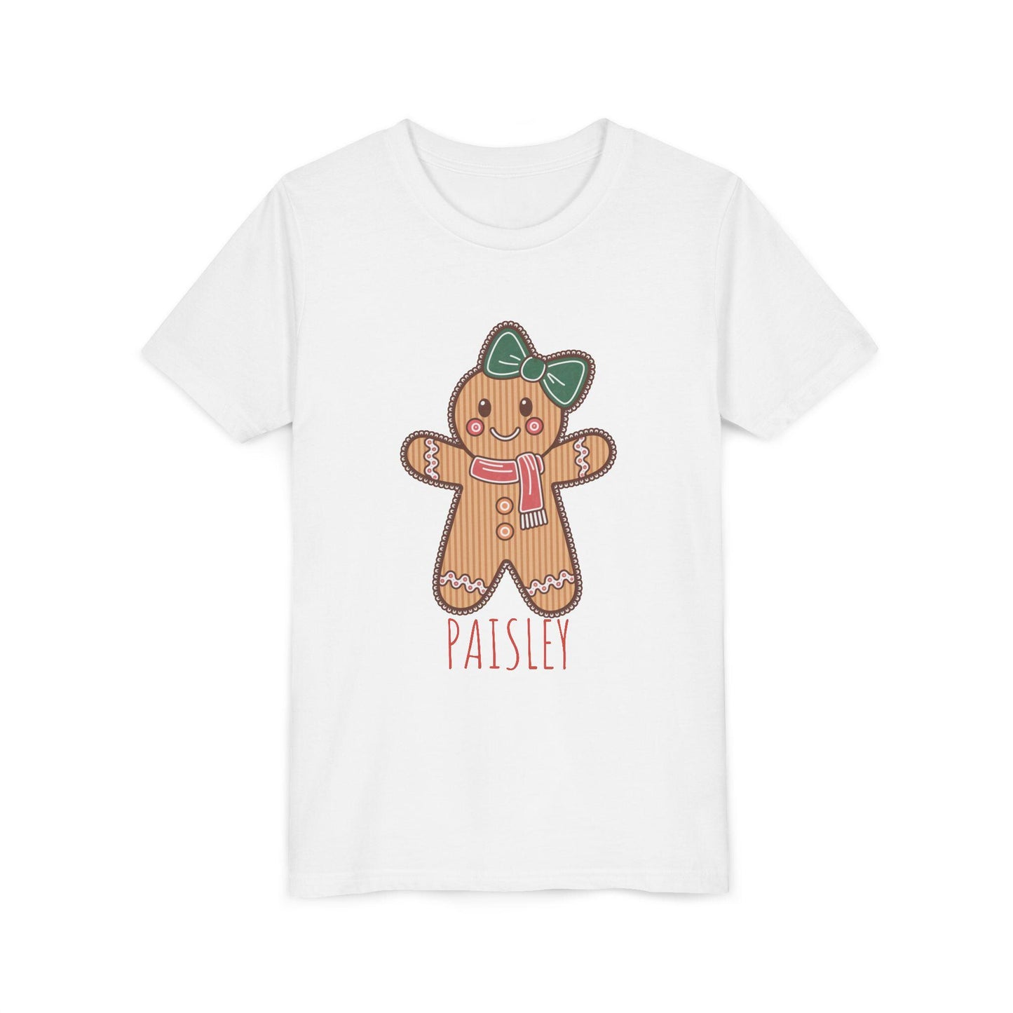 Personalized Gingerbread Holiday Youth Tee, Cute Christmas Shirt, Winter Outfit, Cozy Family Gift, Kids Holiday Apparel