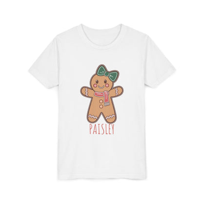 Personalized Gingerbread Holiday Youth Tee, Cute Christmas Shirt, Winter Outfit, Cozy Family Gift, Kids Holiday Apparel
