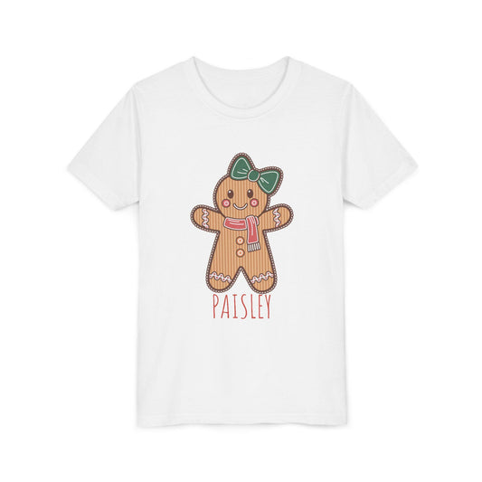 Personalized Gingerbread Holiday Youth Tee, Cute Christmas Shirt, Winter Outfit, Cozy Family Gift, Kids Holiday Apparel