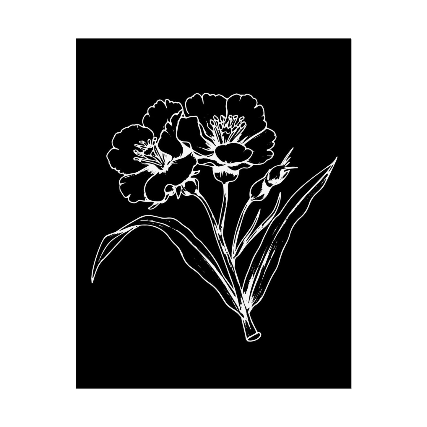 Elegant Floral Art Print: Minimalist Black and White Botanical Poster