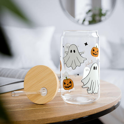 Personalized Halloween Ghost Sipper Glass, 16oz, Ghost Cup, Pumpkin Drinkware, Spooky Beverage Container, Fall Party Decor, Halloween Gift