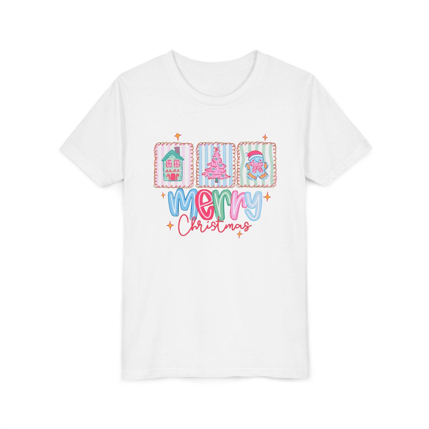 Merry Christmas Youth Tee, Holiday Shirt for Kids, Cute Christmas Apparel, Gifts for Children, Kids Short Sleeve Christmas Tee