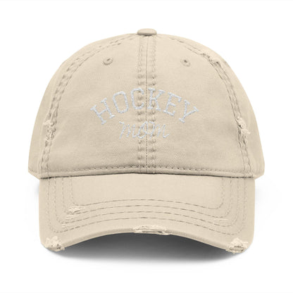 Distressed Embroidered Hockey Mom Hat: Vintage-Style Sports Cap