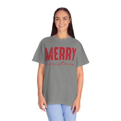 Merry Christmas Unisex Garment-Dyed T-shirt, Holiday Tee, Festive Apparel, Gift Idea, Xmas T-shirt, Cozy Christmas Outfit