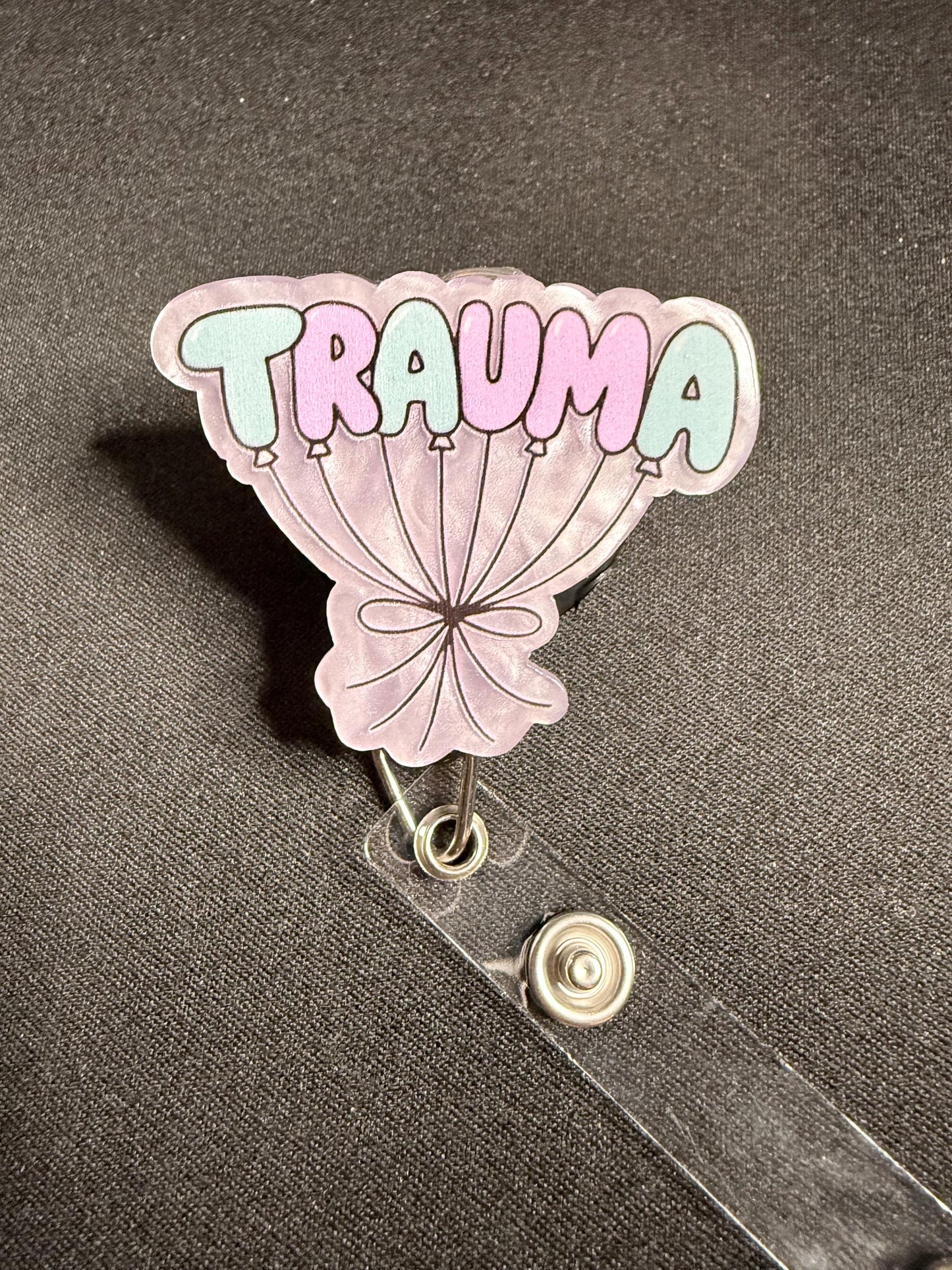 TRAUMA Badge Reel – Pastel balloon l ID Holder for Nurses, Therapists & Mental Health Advocates