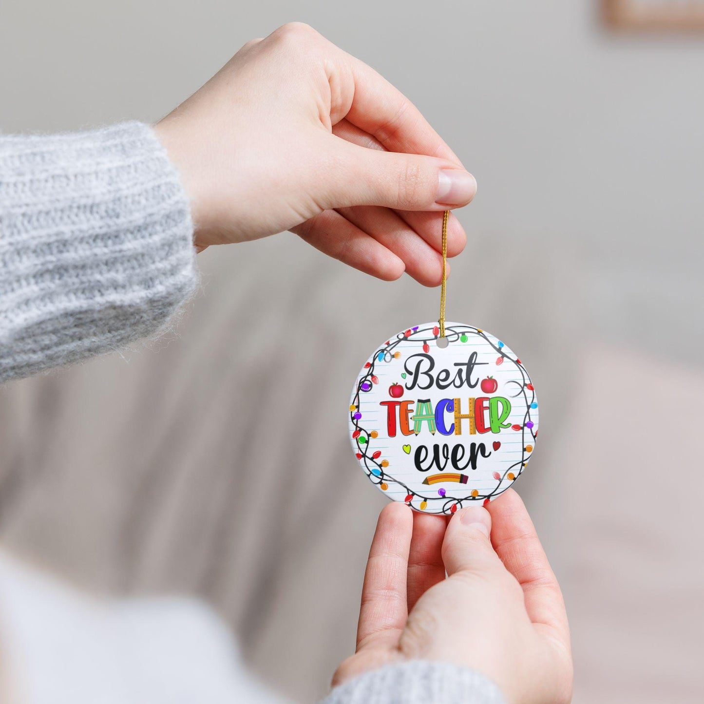 Best Teacher Ever Ceramic Ornament, Gift for Teachers, Christmas Decor, Classroom Decoration, Appreciation Gift, Holiday Ornament