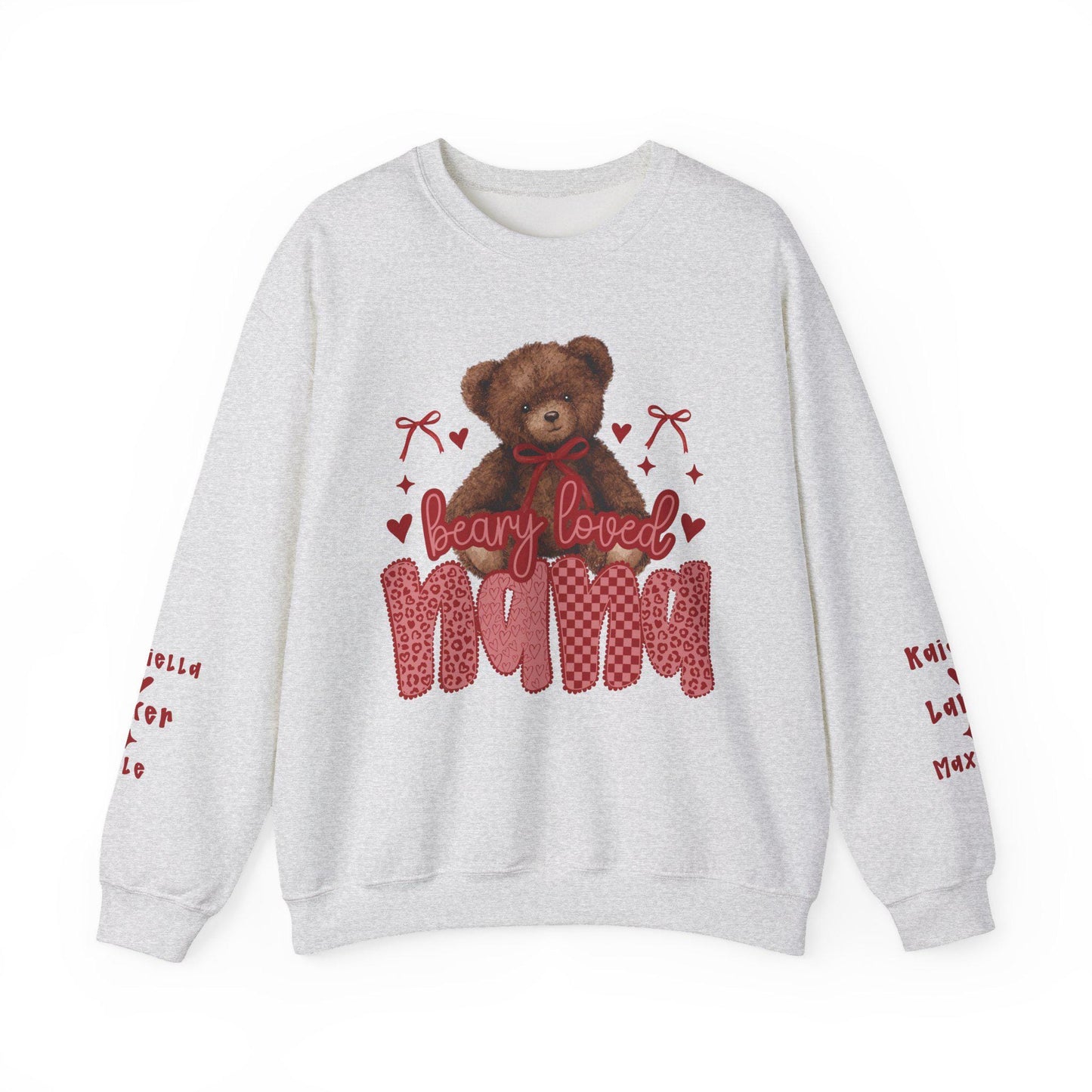 Beary Loved Mama Sweatshirt | Teddy Bear, Heart Pattern, Mama Typography