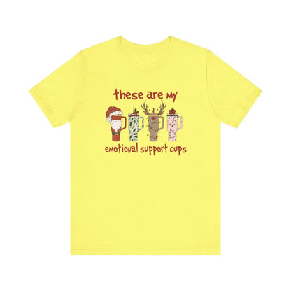 Funny Christmas Coffee T-Shirt, Holiday Emotional Support Cups Tee, Santa Reindeer Mug Shirt, Xmas Graphic Unisex Top