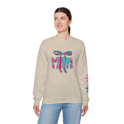 Custom Floral Bow Sweatshirt for Mimi's , Cozy Crewneck, Mother's Day Gift, Birthday Present, Casual Wear, Winter sweater