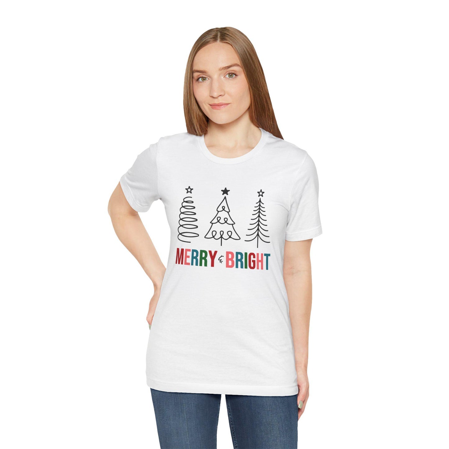 Merry & Bright Christmas Tree Shirt, Holiday Graphic Tee, Holiday Gift Shirt, Unisex Holiday Apparel, Festive T-Shirt, Winter Wear