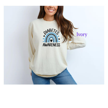 Diabetes Awareness Long Sleeve T-Shirt, Diabetes Support and Advocacy, Fundraiser Events, Gifts, Awareness Campaigns, Support, JD1, T1D