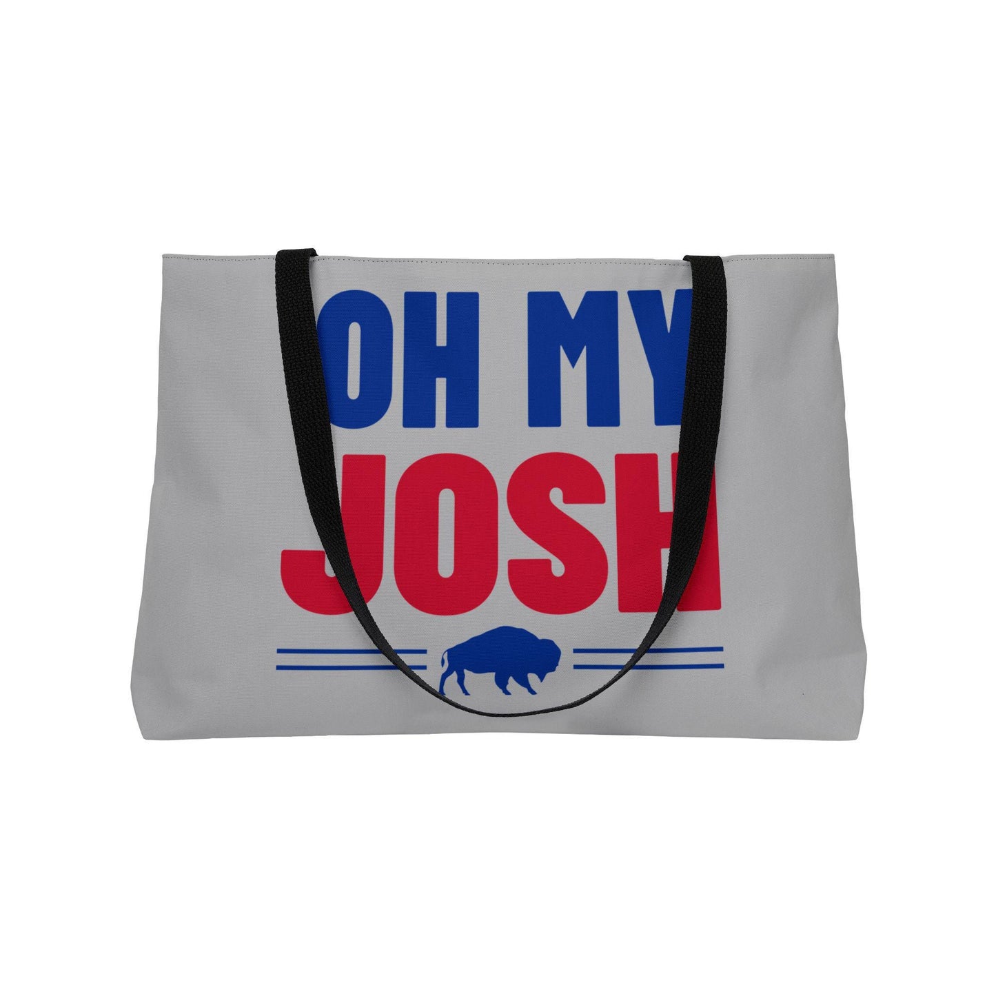 Oh My Josh Tote Bag | Buffalo Graphic, Bold Red & Blue Text
